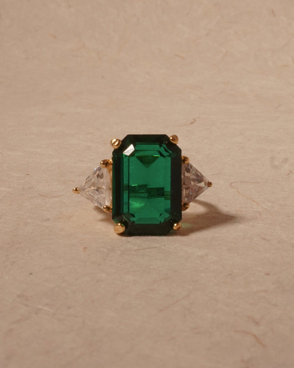 Vintage Emerald Rhinestone Cocktail Ring (Sz. 7)