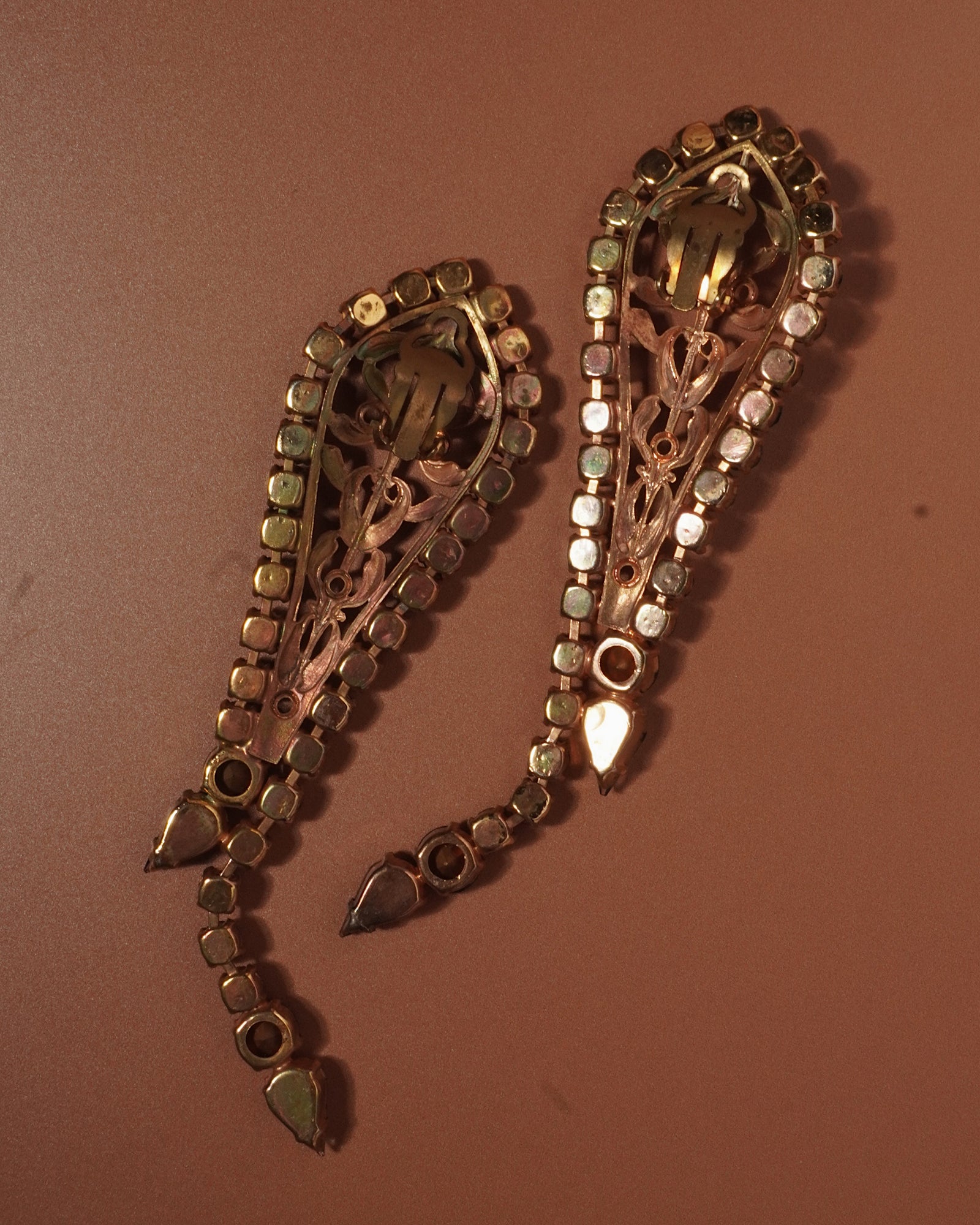 VINTAGE FRENCH MULTI-COLORED RHINESTONE STATEMENT DROP EARRINGS