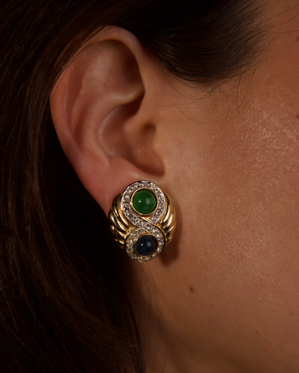 Vintage Fluted Cabochon Button Clip Ons