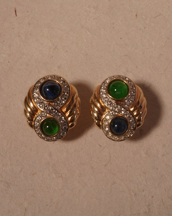 Vintage Fluted Cabochon Button Clip Ons