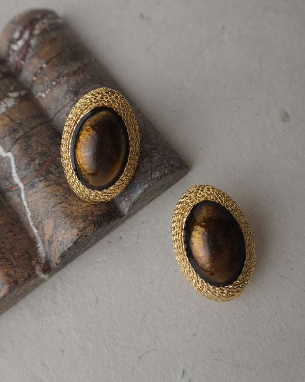 Vintage Glazed Oval Button Clip ons