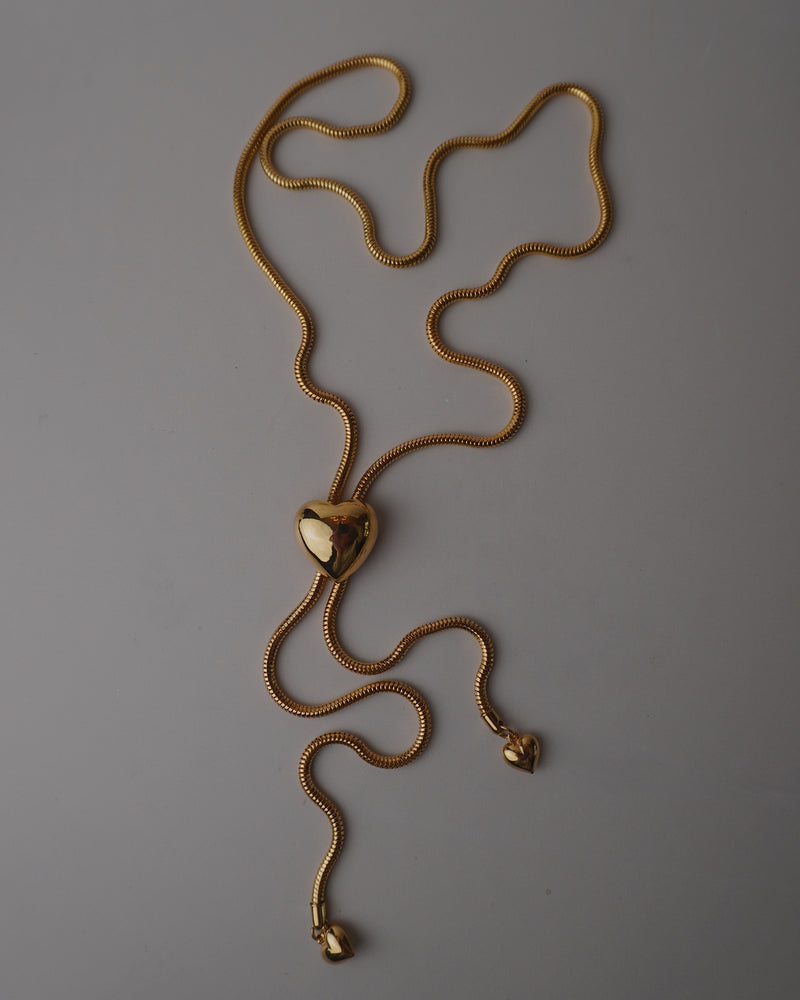 Vintage Gold Heart Lariat Necklace