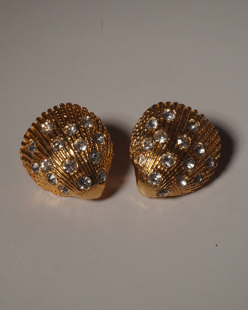 VINTAGE GOLD RHINESTONE SHELL CLIP ONS