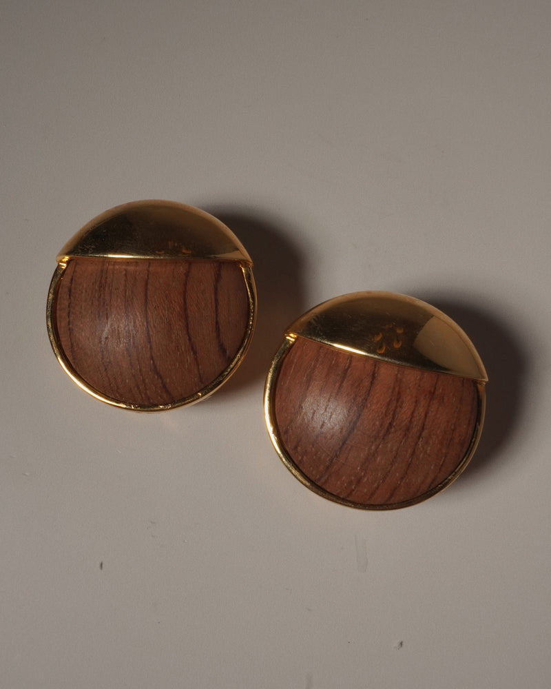 VINTAGE GOLD WALNUT DOME CLIP ONS