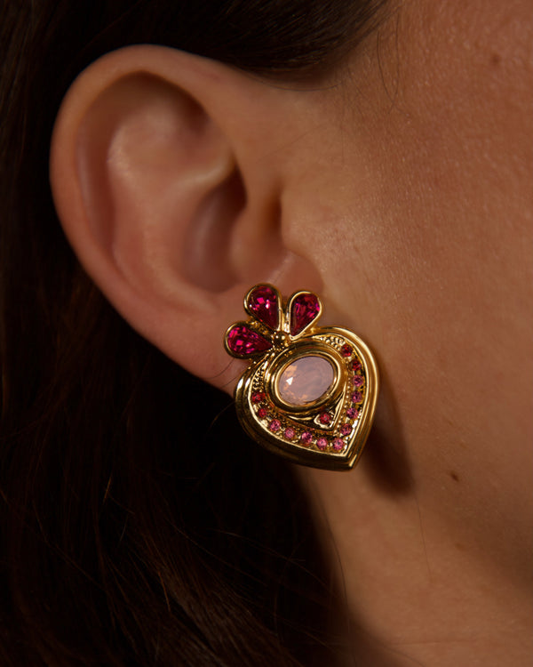 Vintage Gradient Pink Crystal Clip Ons