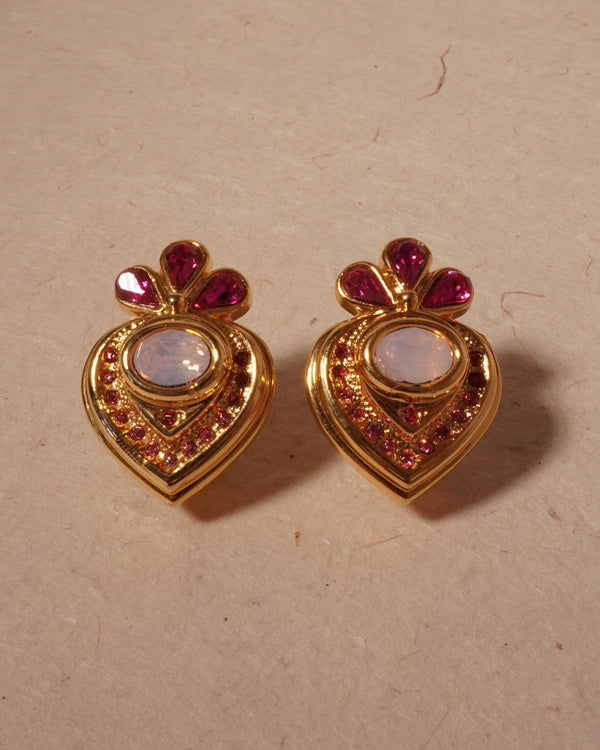 Vintage Gradient Pink Crystal Clip Ons