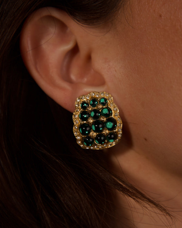 Vintage Green Glass Cabochon Clip Ons