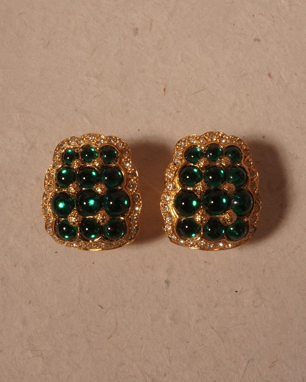 Vintage Green Glass Cabochon Clip Ons