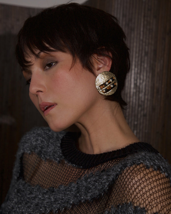 Vintage Hammered Beaded Disc Earrings