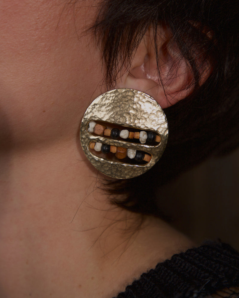 Vintage Hammered Beaded Disc Earrings