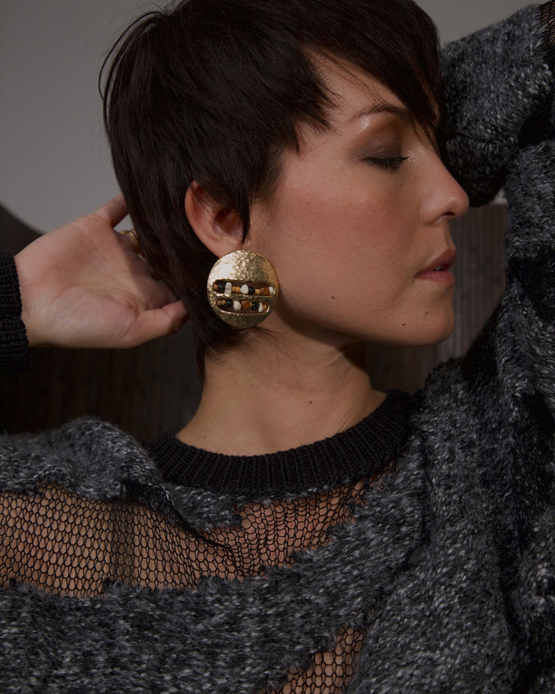 Vintage Hammered Beaded Disc Earrings