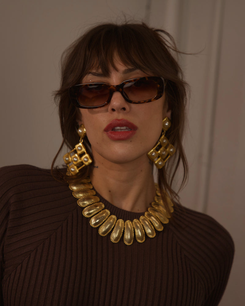 VINTAGE HAMMERED GOLD STATEMENT NECKLACE