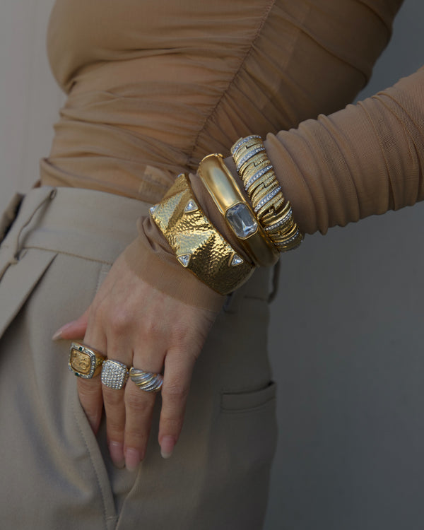 Vintage Hammered Rhinestone Cuff