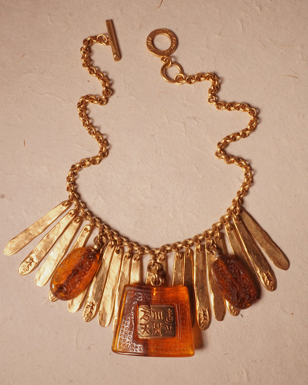 VINTAGE ISAKY PARIS AMBER RESIN STATEMENT NECKLACE
