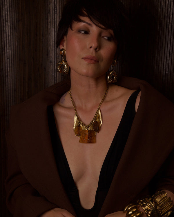 VINTAGE ISAKY PARIS AMBER RESIN STATEMENT NECKLACE