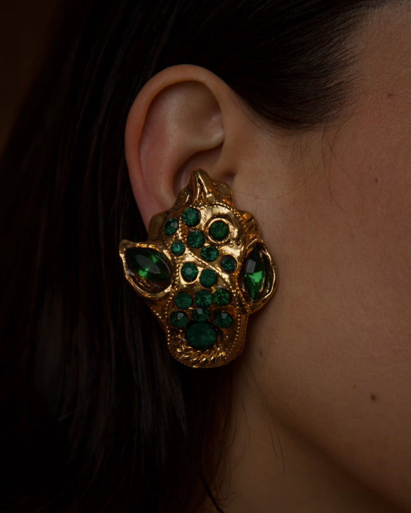 Vintage Kalinger 80's Abstract Emerald Clip Ons