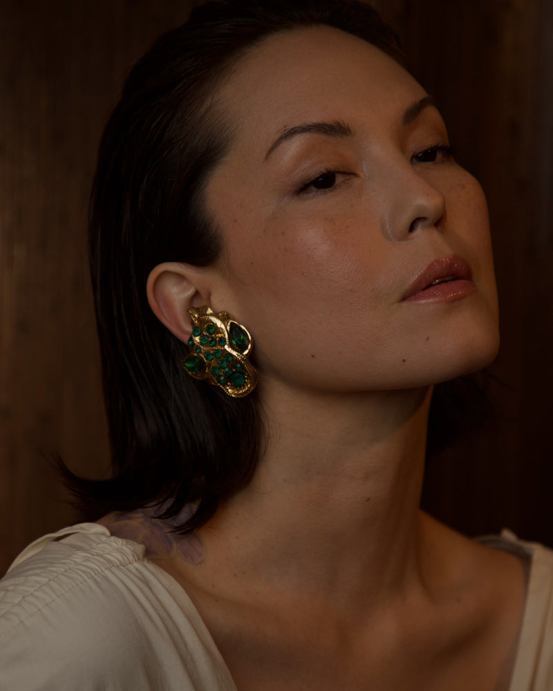 Vintage Kalinger 80's Abstract Emerald Clip Ons