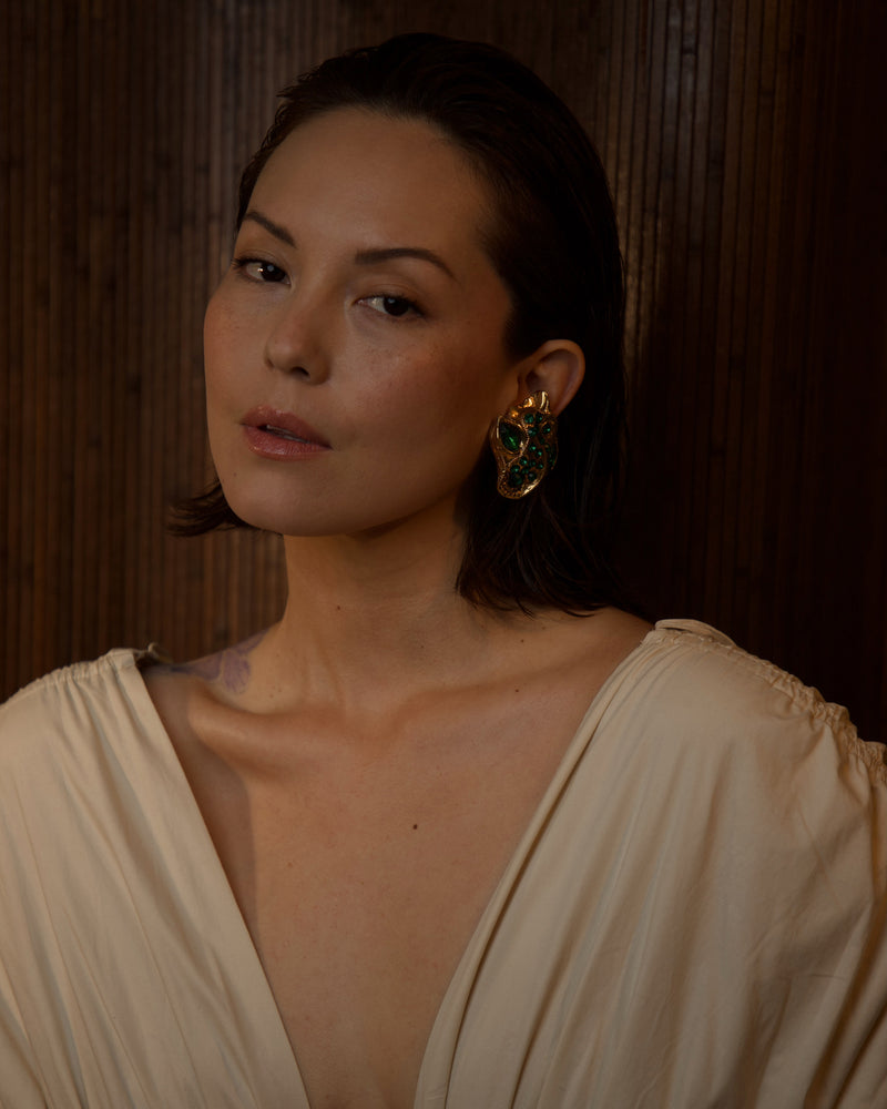 Vintage Kalinger 80's Abstract Emerald Clip Ons