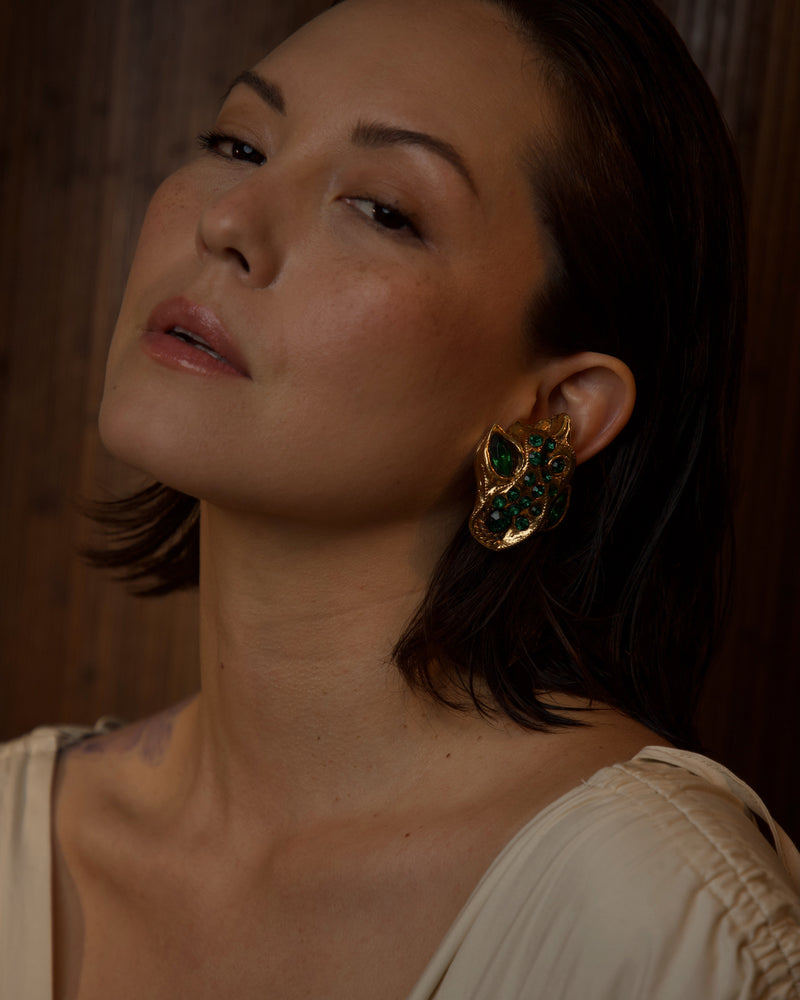 Vintage Kalinger 80's Abstract Emerald Clip Ons