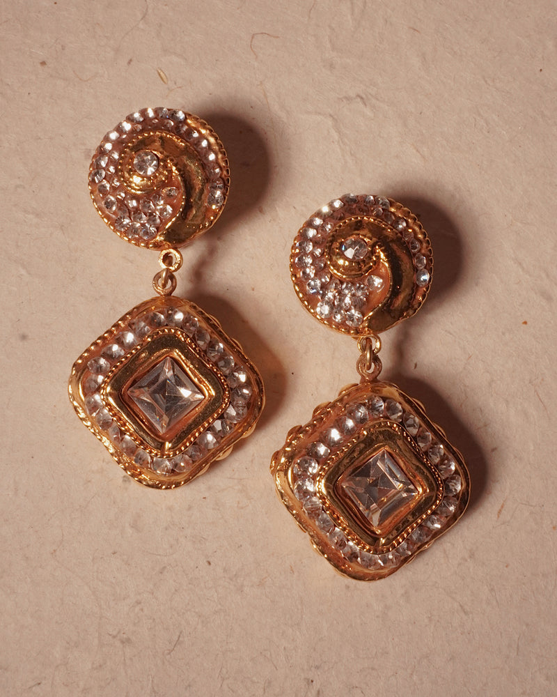 VINTAGE KALINGER GILT RESIN & RHINESTONE EARRINGS