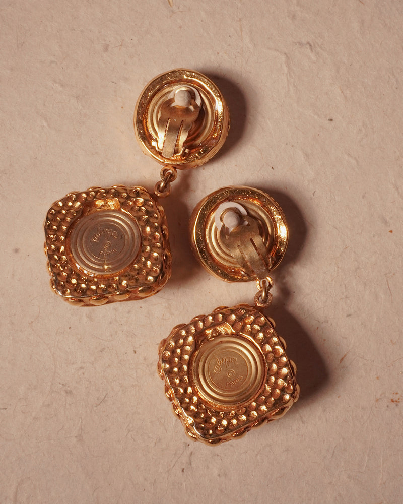 VINTAGE KALINGER GILT RESIN & RHINESTONE EARRINGS