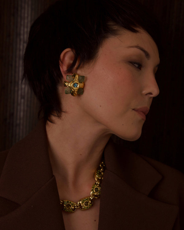 VINTAGE KALINGER GREEN RESIN BUTTON CLIP ONS