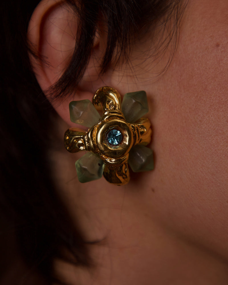 VINTAGE KALINGER GREEN RESIN BUTTON CLIP ONS