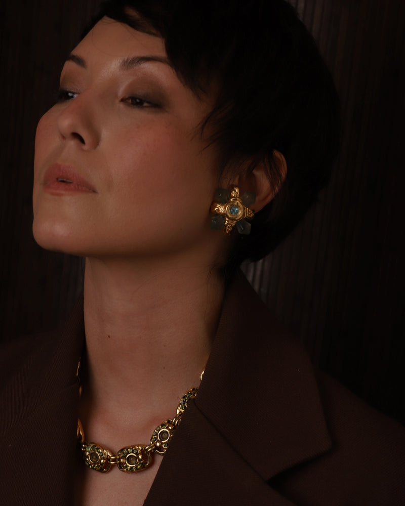 VINTAGE KALINGER GREEN RESIN BUTTON CLIP ONS