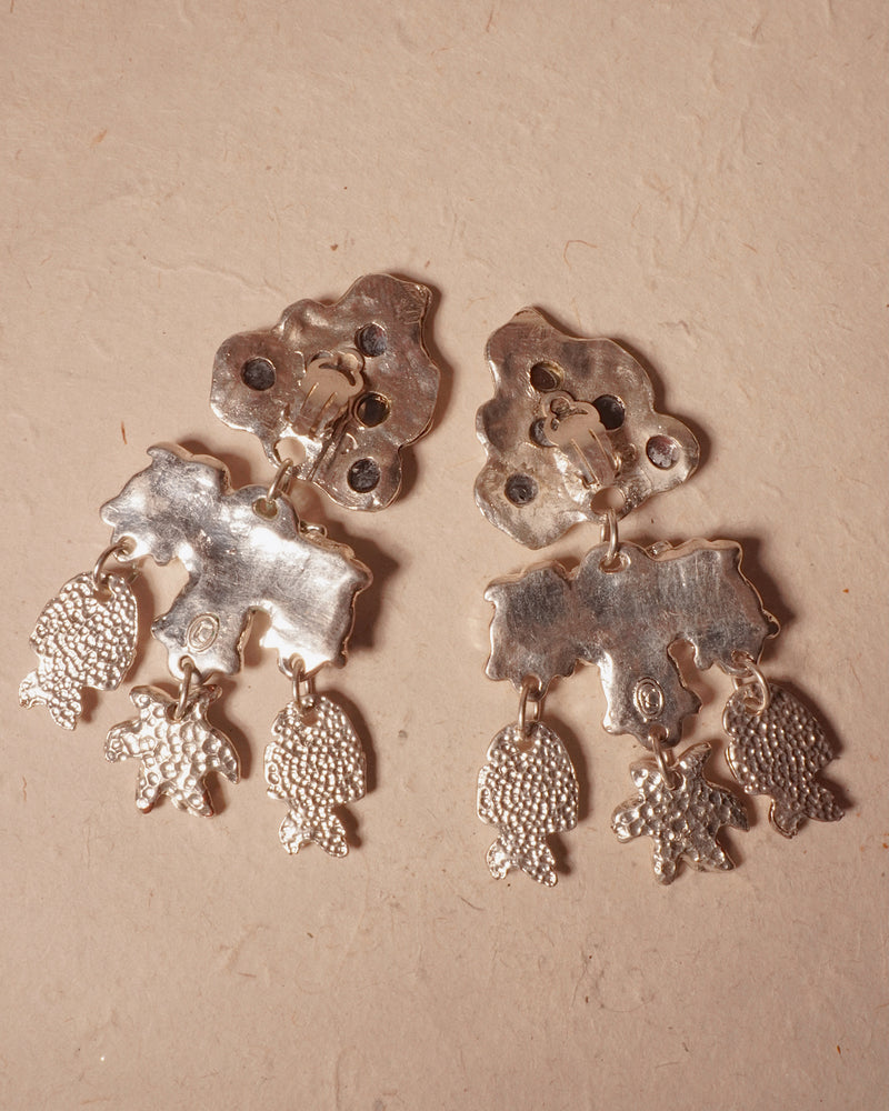 VINTAGE KALINGER XL GILT SILVER & RHINESTONE STATEMENT EARRINGS