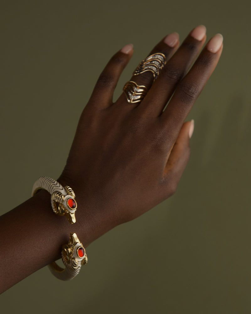 VINTAGE KJL CREAM ENAMEL RAMS HEAD BRACELET