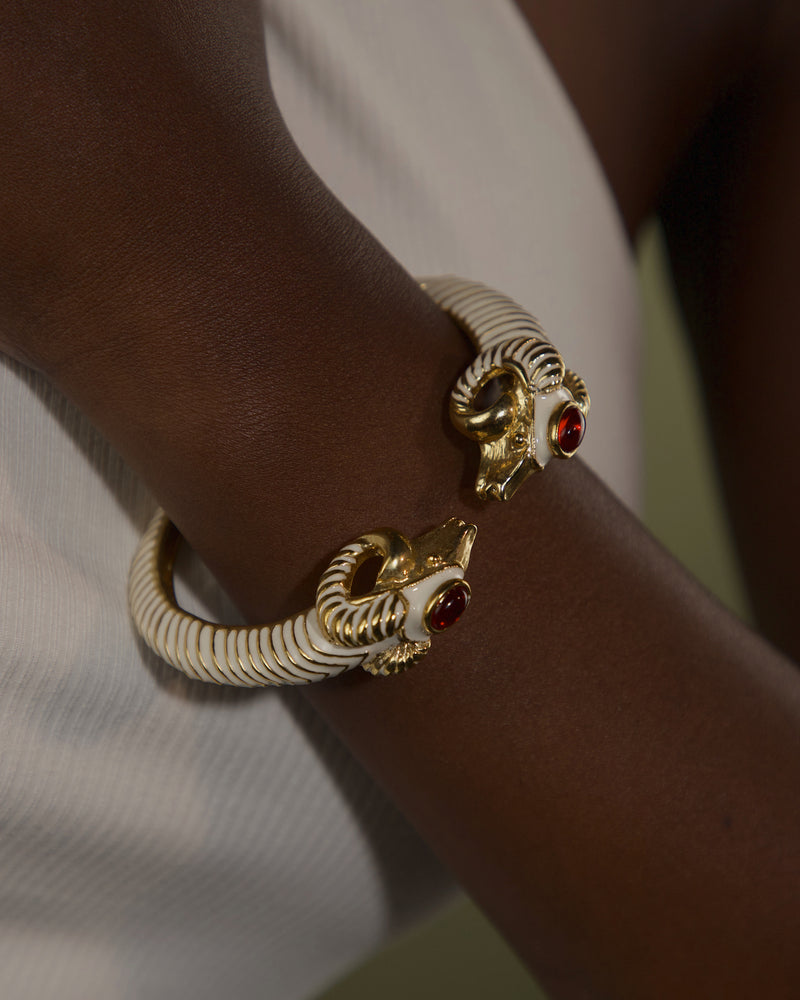 VINTAGE KJL CREAM ENAMEL RAMS HEAD BRACELET