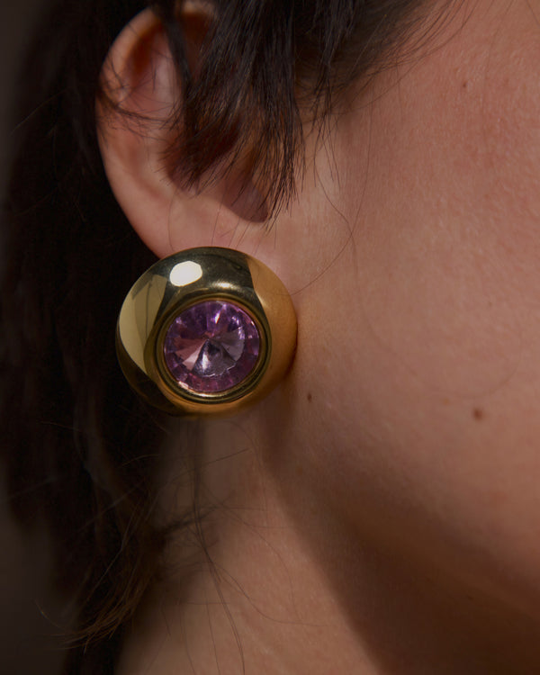 Vintage Lavender Rhinestone Button Earrings