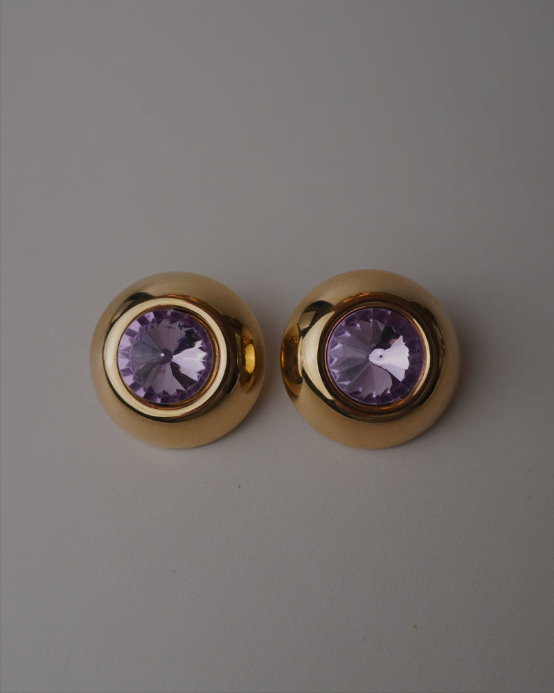 Vintage Lavender Rhinestone Button Earrings