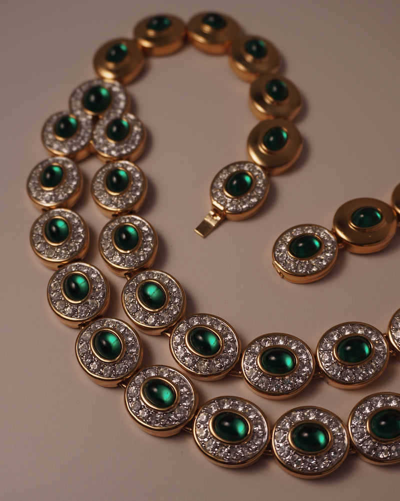 Vintage Layered Green Cabochon Necklace