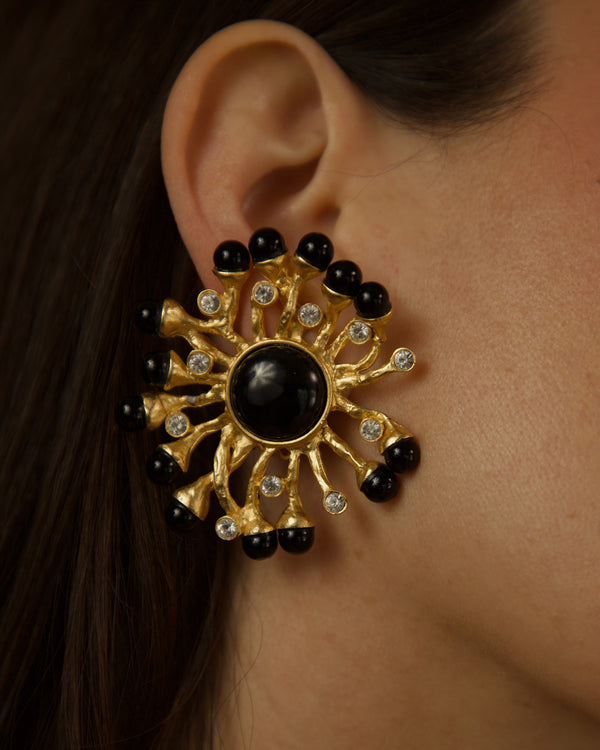 Vintage LB Abstract Black Cab Statement Earrings