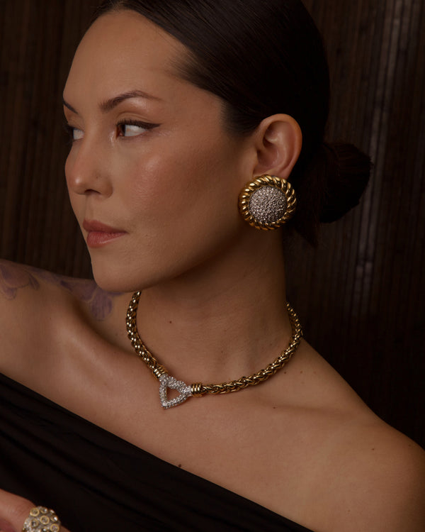 VINTAGE LES BERNARD OVERSIZED PAVÉ BUTTON CLIP ONS