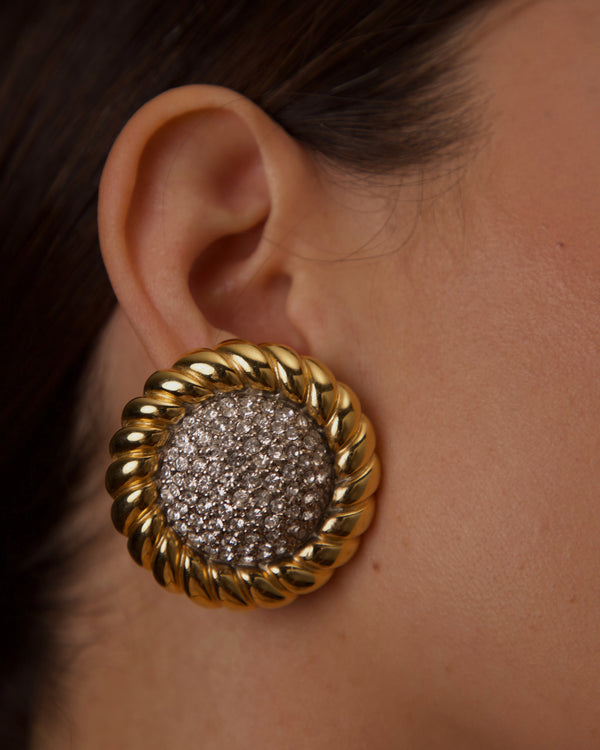 VINTAGE LES BERNARD OVERSIZED PAVÉ BUTTON CLIP ONS