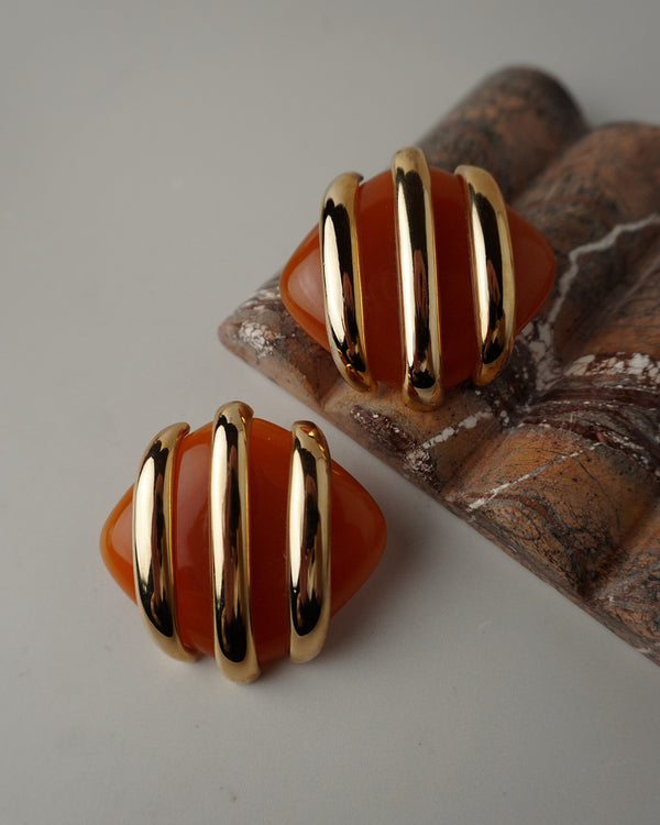 Vintage Lucite Gold Stripe Clip Ons