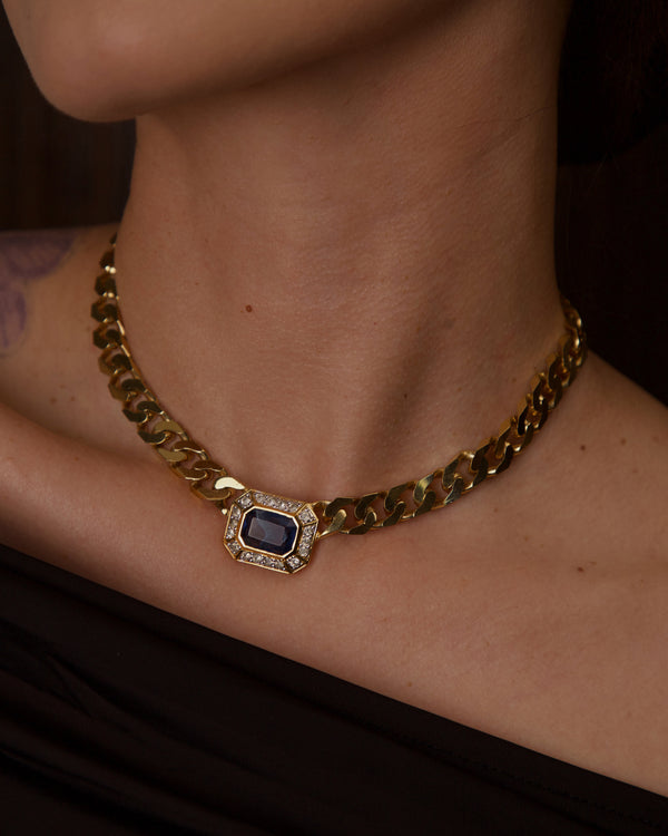 VINTAGE MARBLED BLUE LUCITE CHAIN NECKLACE