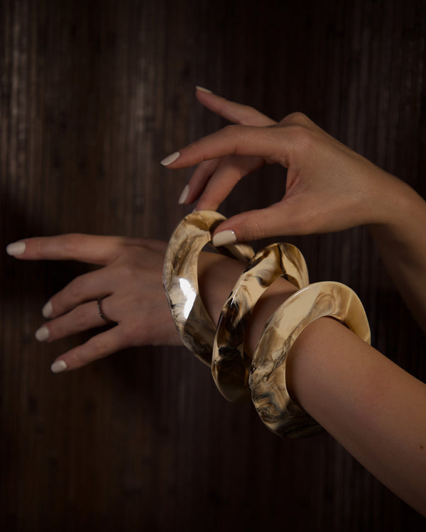 Vintage Marbled Brown & Ivory Acrylic Bangle