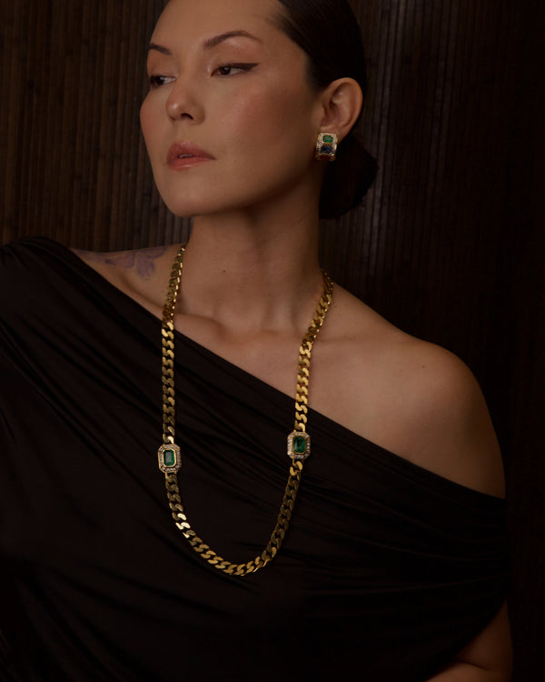 VINTAGE MARBLED GREEN LUCITE CHAIN NECKLACE