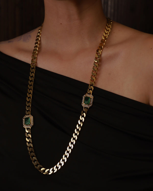 VINTAGE MARBLED GREEN LUCITE CHAIN NECKLACE