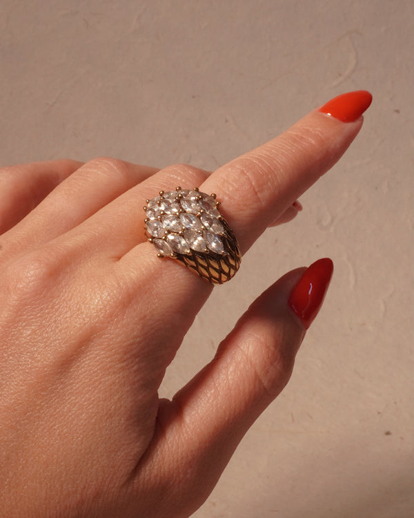 Vintage Marquise Rhinestone Dome Ring (Sz 8.5)