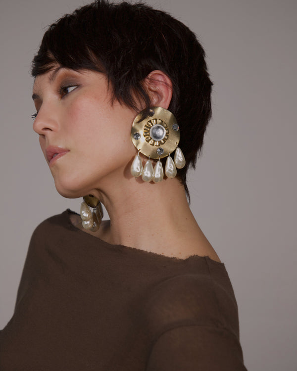 Vintage Massive Brass Disc Drop Earrings