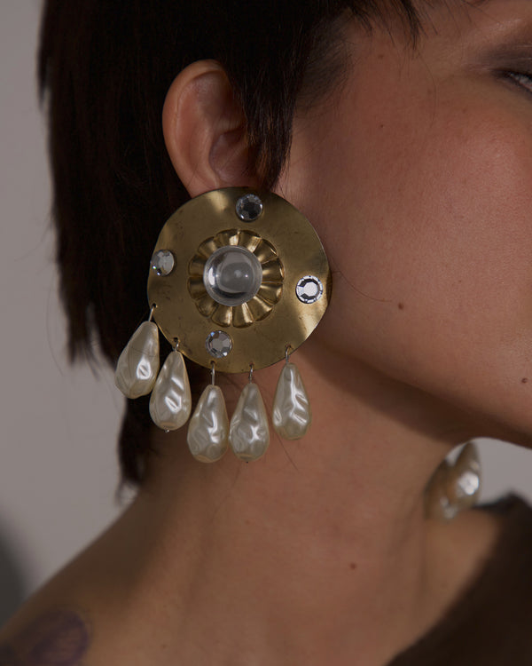 Vintage Massive Brass Disc Drop Earrings