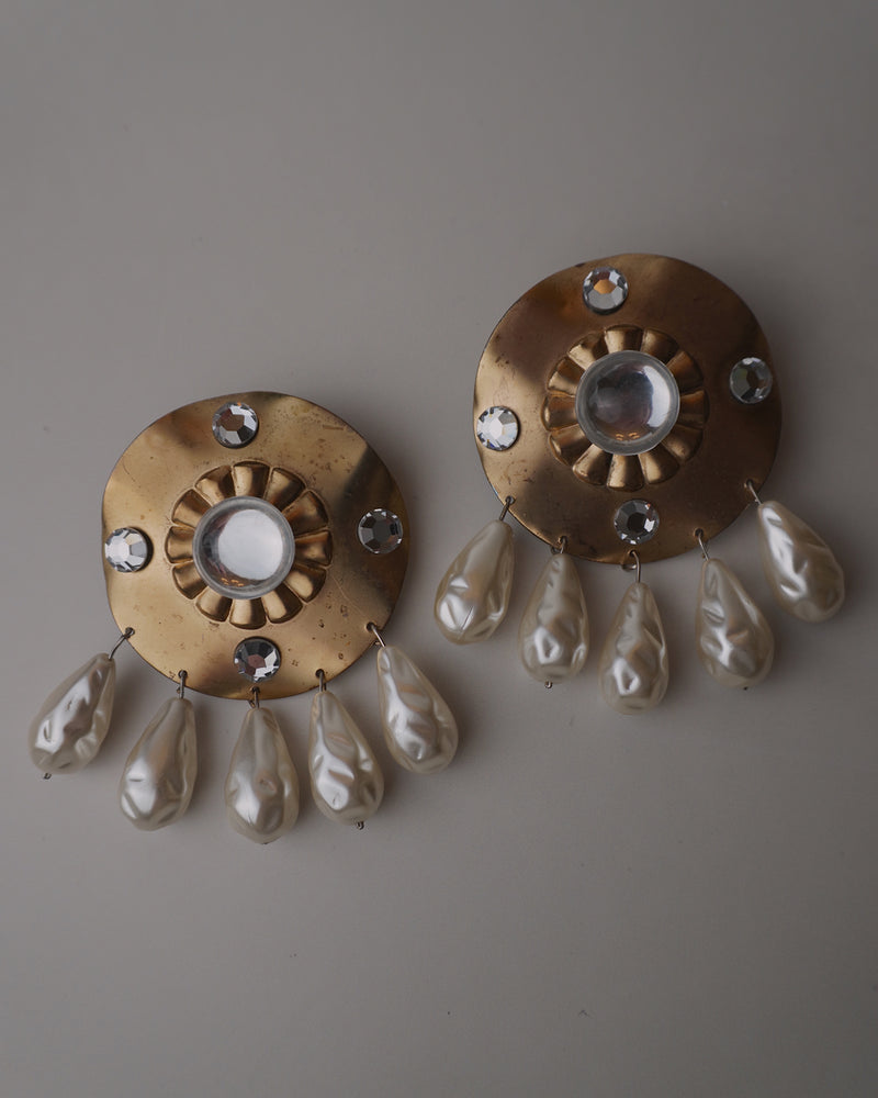 Vintage Massive Brass Disc Drop Earrings