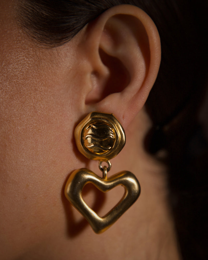 Vintage Matte Abstract Heart Drop Earrings