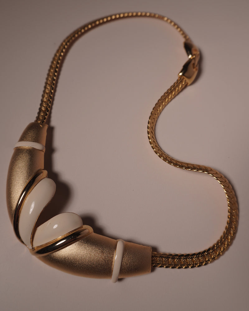 Vintage Matte Cream Enamel Chain Necklace