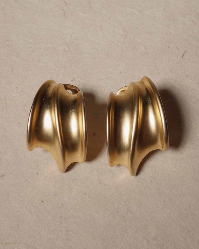 Vintage Matte Gold Abstract Hoop Clip Ons