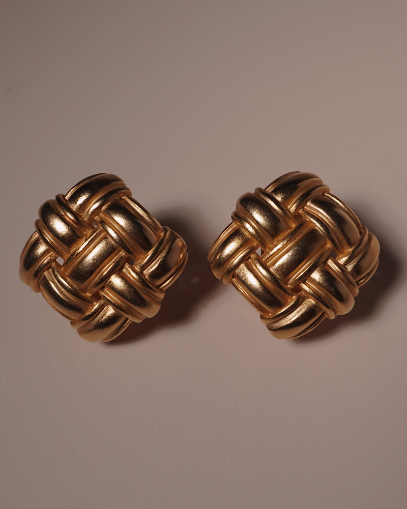 Vintage Matte Gold Basket Weave Earrings